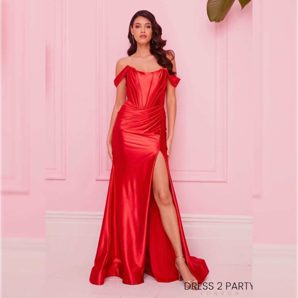 Dress2Party MAKE AN OFFER red satin evening prom pageant cruise dress